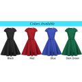 Belle Poque Retro Vintage Solid Color Cap Sleeve Crew Neck Green Casual 50s Vintage Rockabilly Dresses BP000361-4